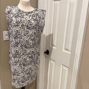 Vince Camuto Black and White Snake Print Midi Dress